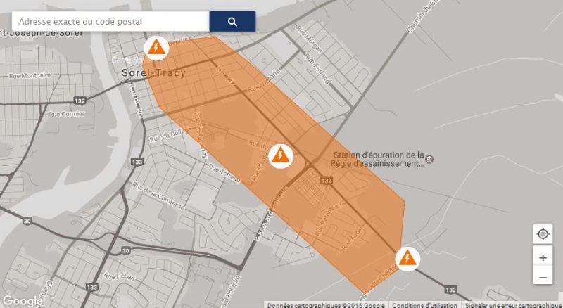 Près de 2 000 personnes ont été privées d'électricité à Sorel-Tracy ce matin. | Photo: Tirée du site Internet d'Hydro-Québec