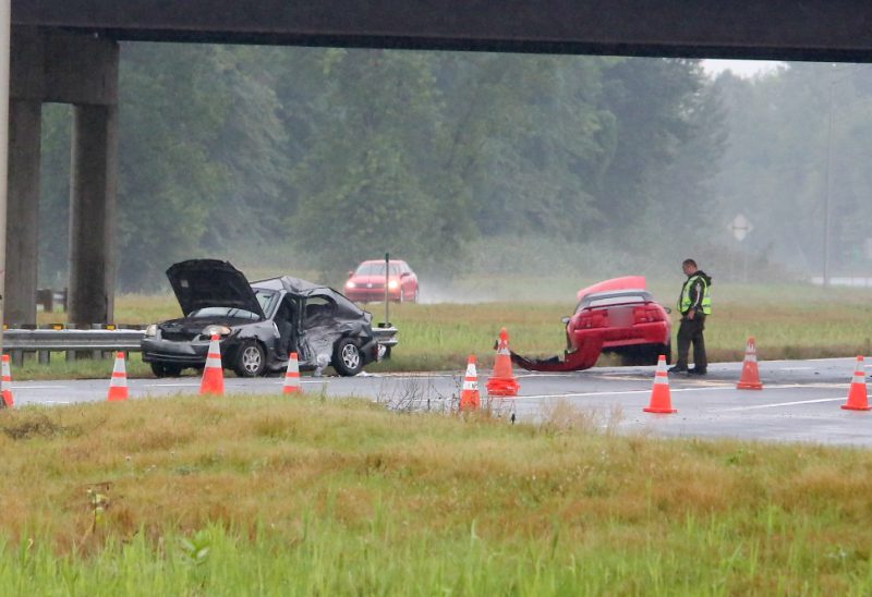 La collision entre deux véhicules a fait trois blessés sur l'autoroute 30 à Contrecœur. | TC Média - Pascal Cournoyer