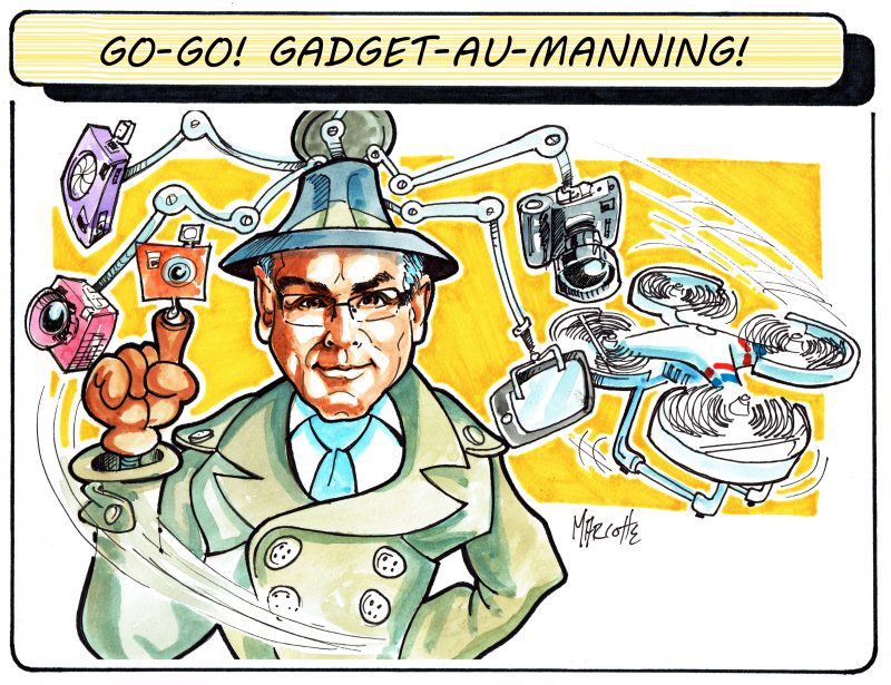 Le photographe Philippe Manning aime les drones et tous les gadgets! Et ça paraît sur cette caricature... | Gilles Bill Marcotte