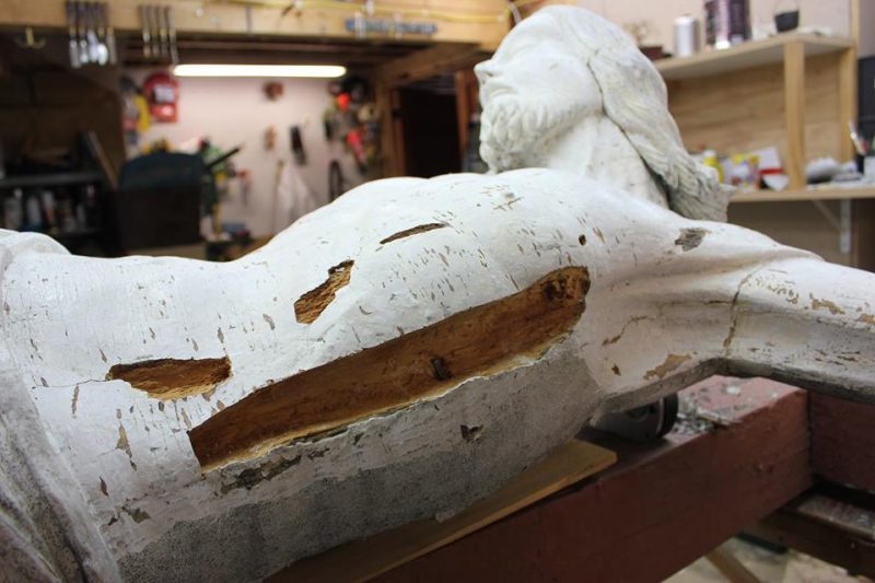 Le Calvaire de Yamaska était endommagé avait le projet de restauration. | Gracieuseté Atelier du patrimoine du Québec