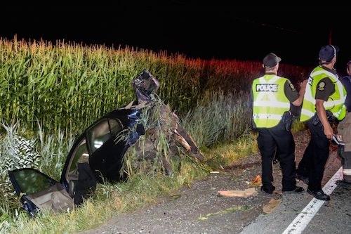 L'accident est survenu vers minuit et demi le 11 août à Saint-Robert. 
Photo Pascal Cournoyer | Les 2 Rives ©